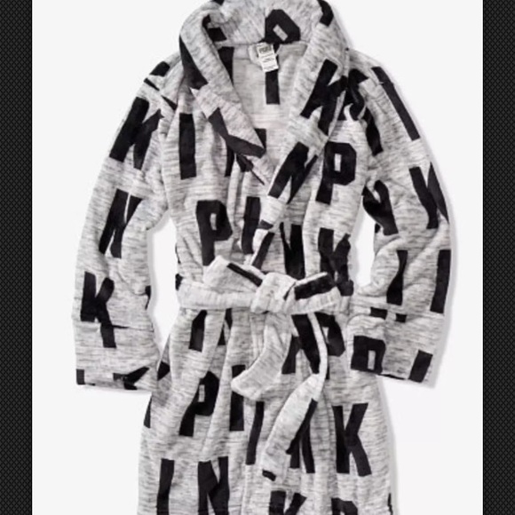 PINK Victoria's Secret Other - Grey Heather Black Logo VS Pink Cozy Robe NEW